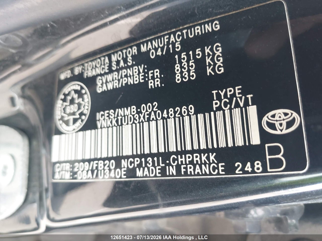2015 TOYOTA YARIS thumbnail 10