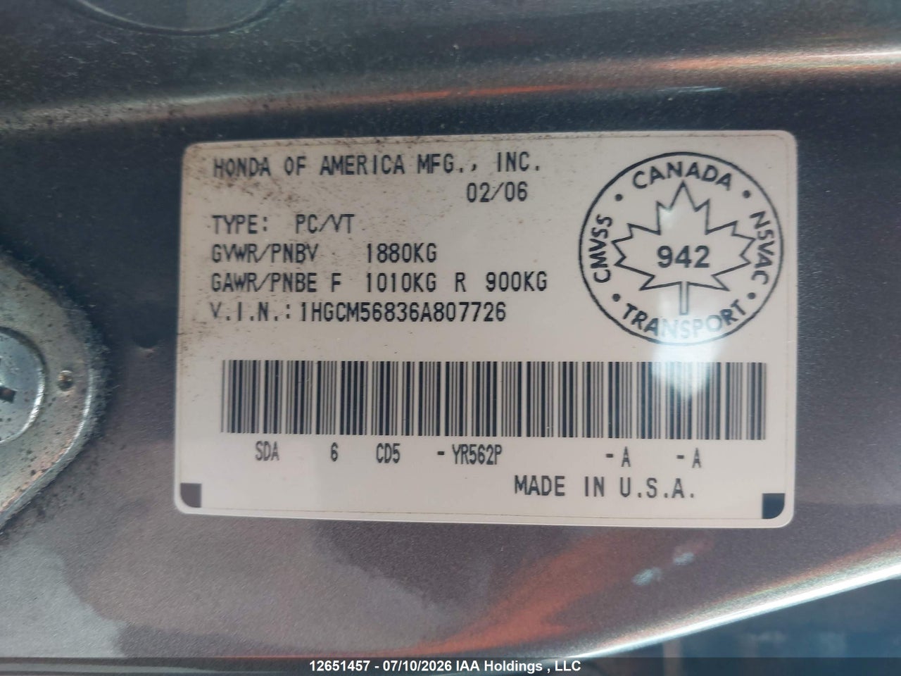 2006 HONDA ACCORD EX-L thumbnail 10