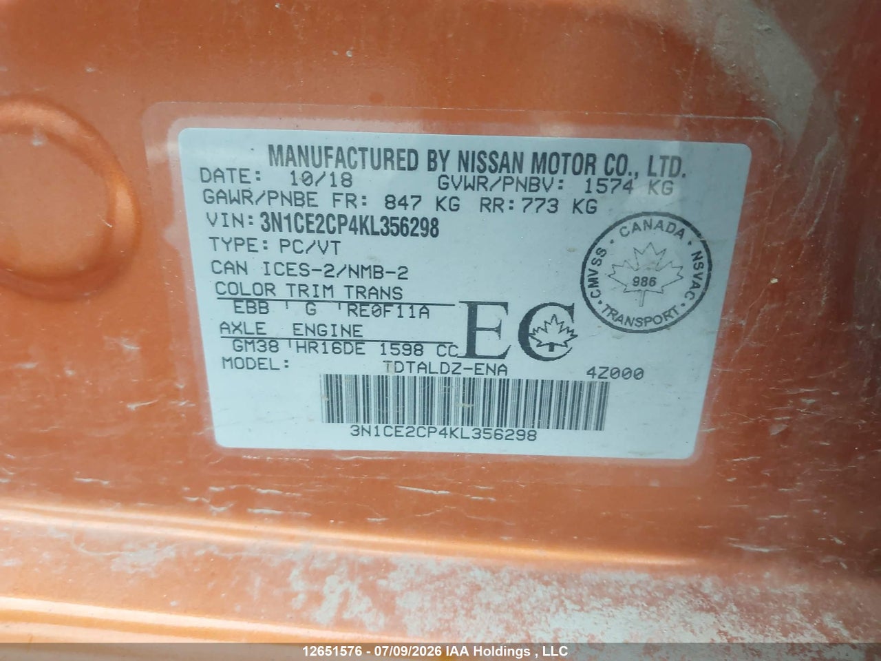 2019 NISSAN VERSA NOTE S/SR/SV thumbnail 10