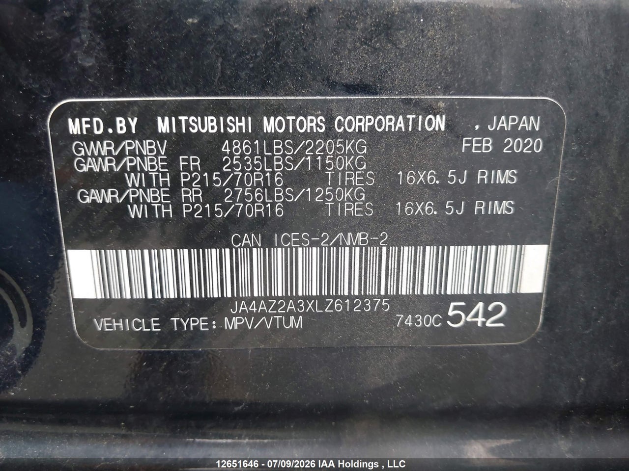 2020 MITSUBISHI OUTLANDER ES/EX/EX-L thumbnail 10