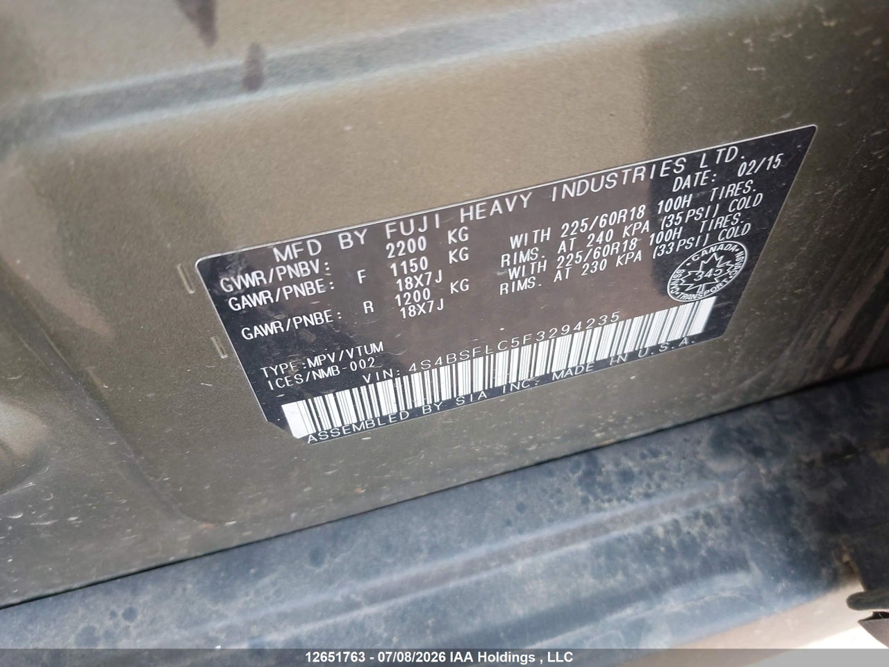 2015 SUBARU OUTBACK 3.6R LIMITED thumbnail 10
