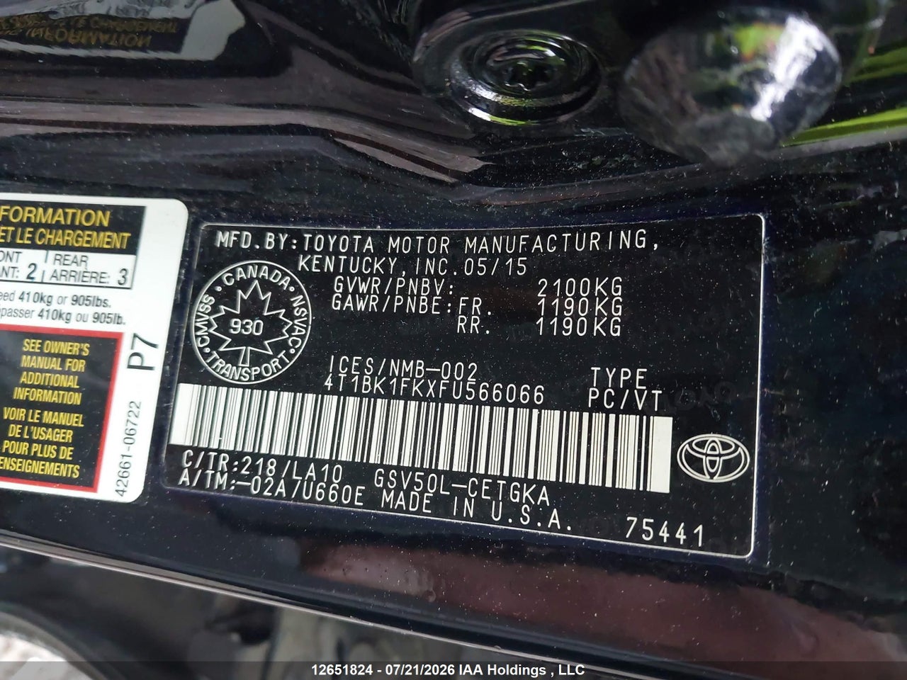 2015 TOYOTA CAMRY XSE/XLE thumbnail 10