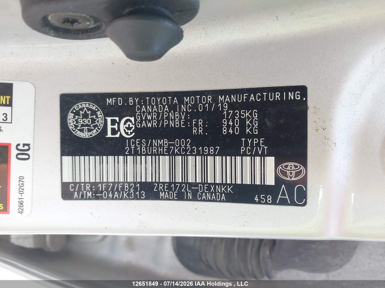 2019 TOYOTA COROLLA L/LE/XLE/SE/XSE thumbnail 10