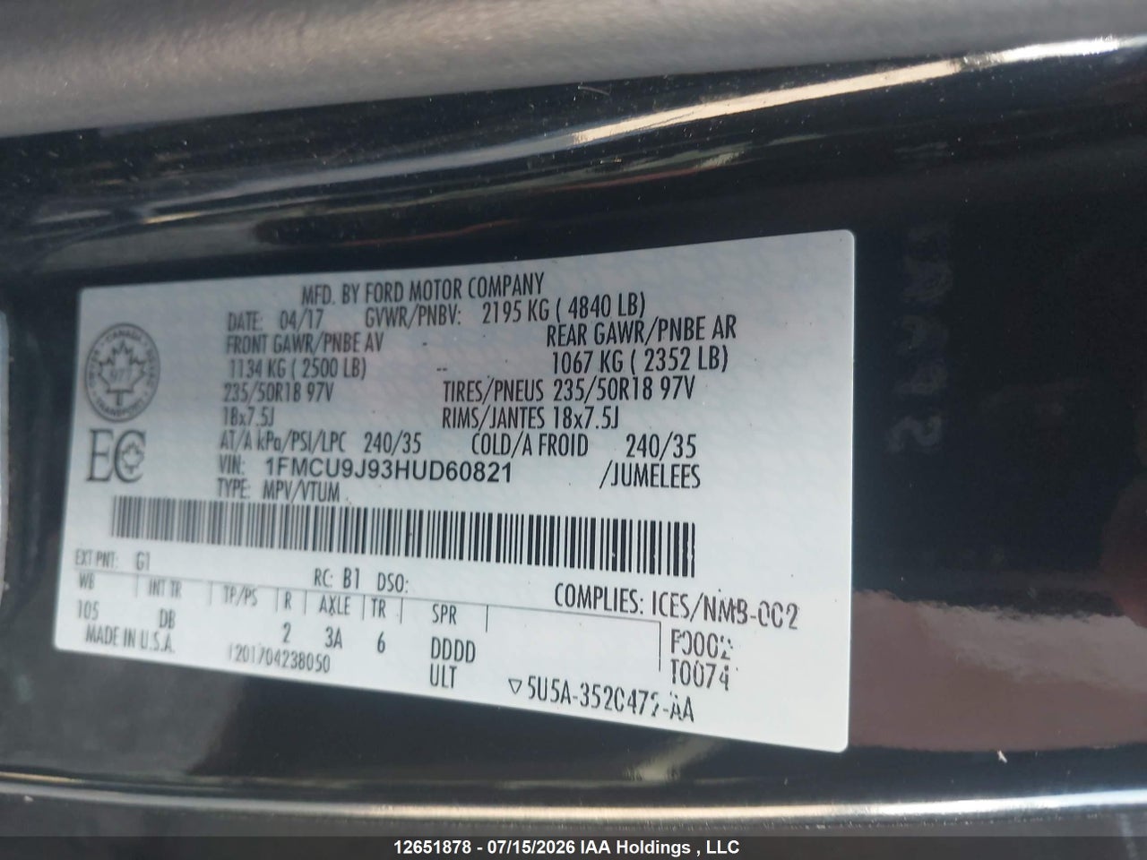 2017 FORD ESCAPE TITANIUM thumbnail 10