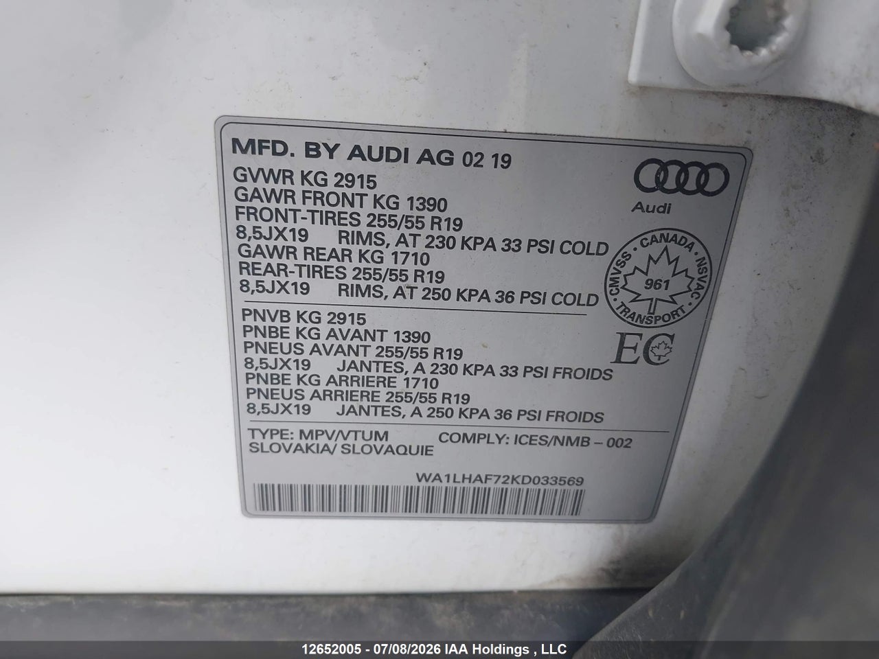 2019 AUDI Q7 45 PROGRESSIV thumbnail 10