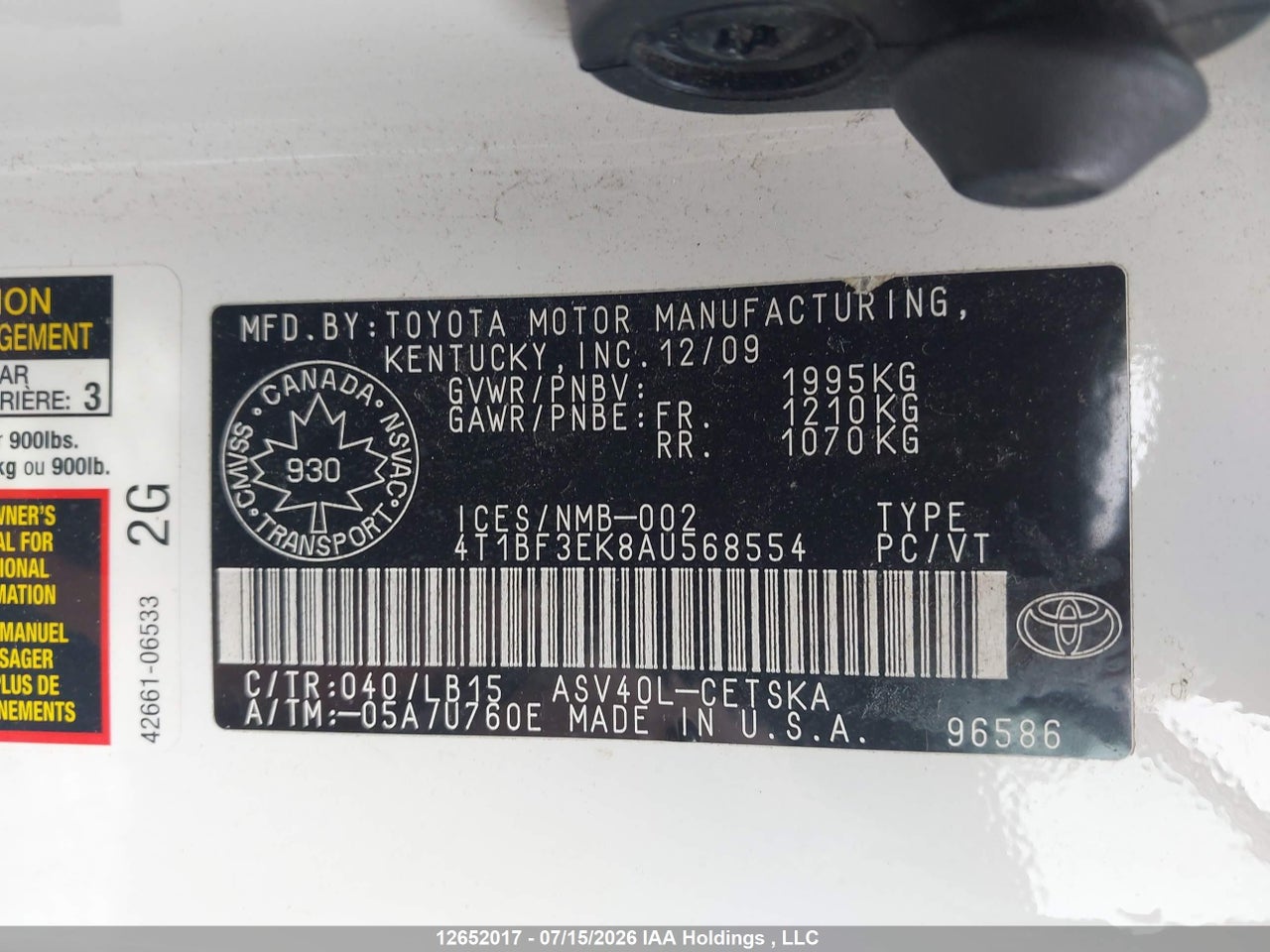 2010 TOYOTA CAMRY thumbnail 10