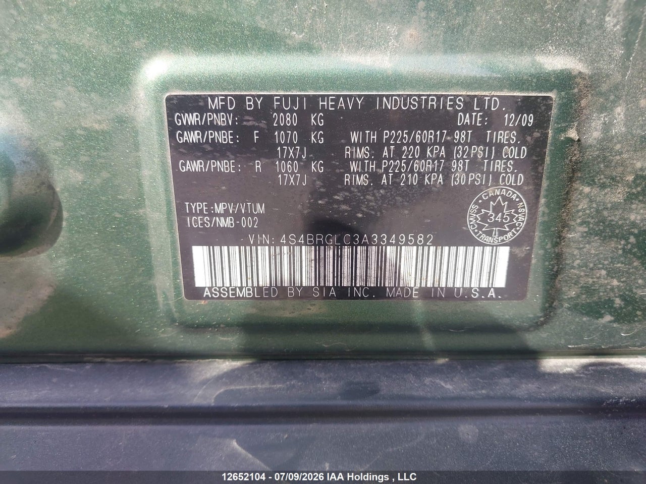 2010 SUBARU OUTBACK 2.5I LIMITED thumbnail 10