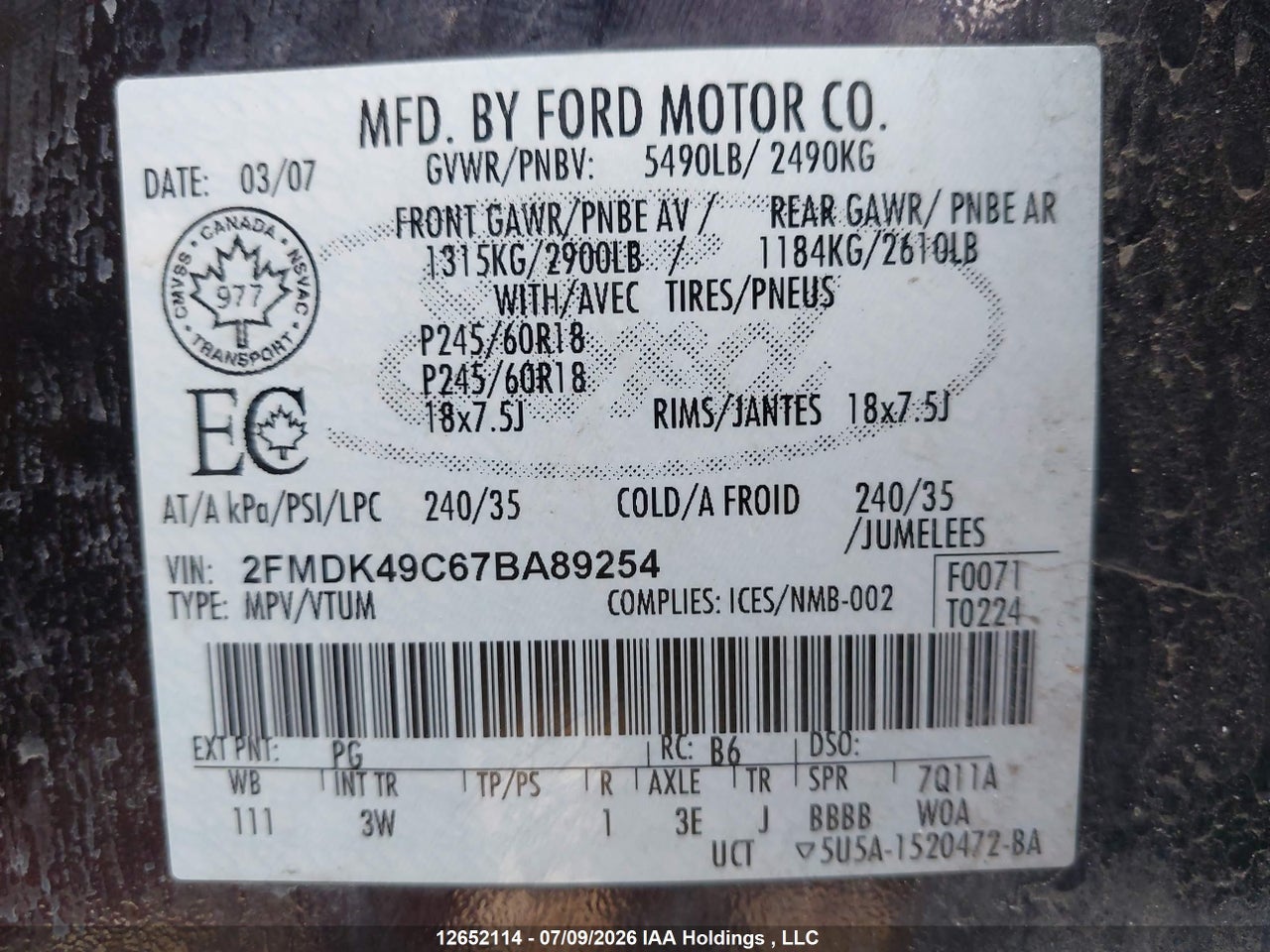 2007 FORD EDGE SEL PLUS thumbnail 10