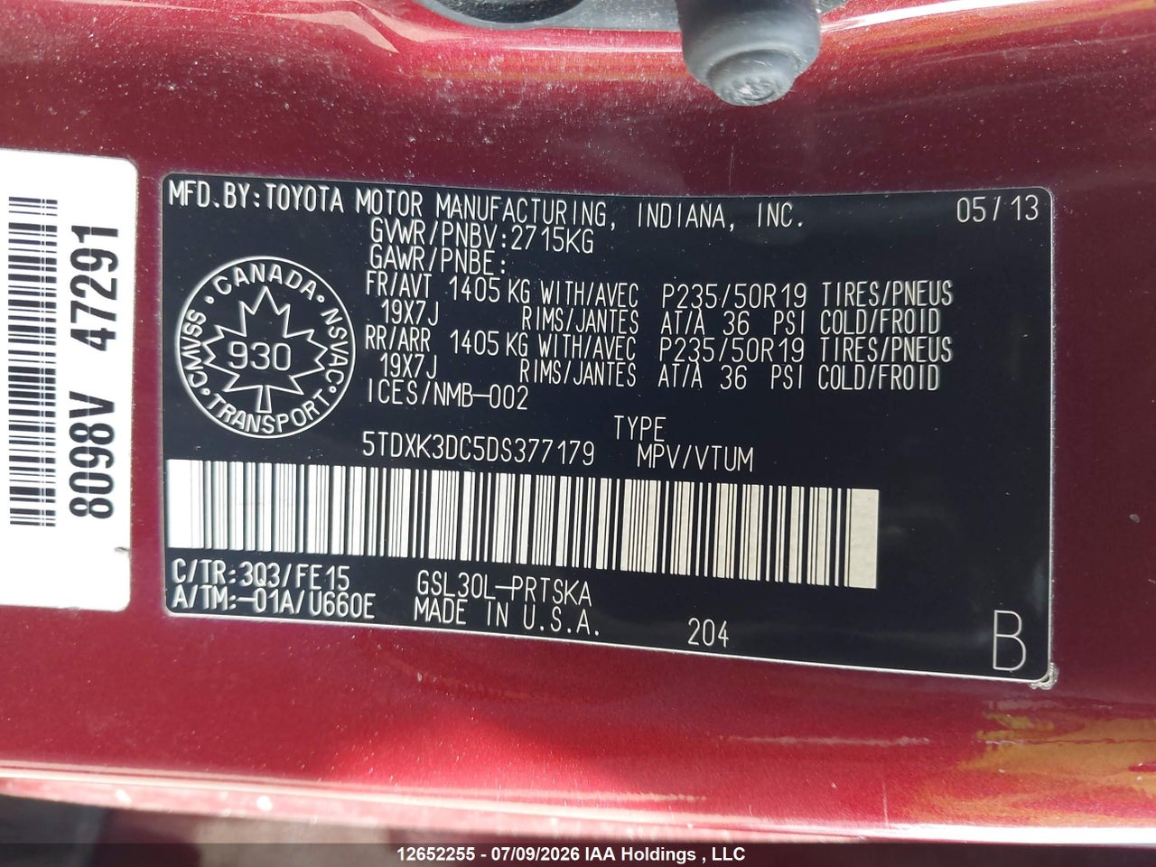 2013 TOYOTA SIENNA SE 8 PASSENGER thumbnail 10