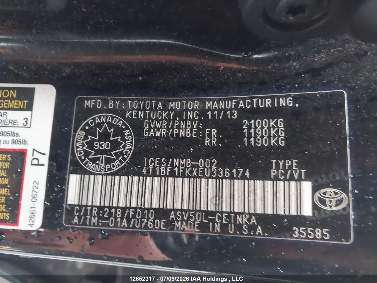 2014 TOYOTA CAMRY thumbnail 10