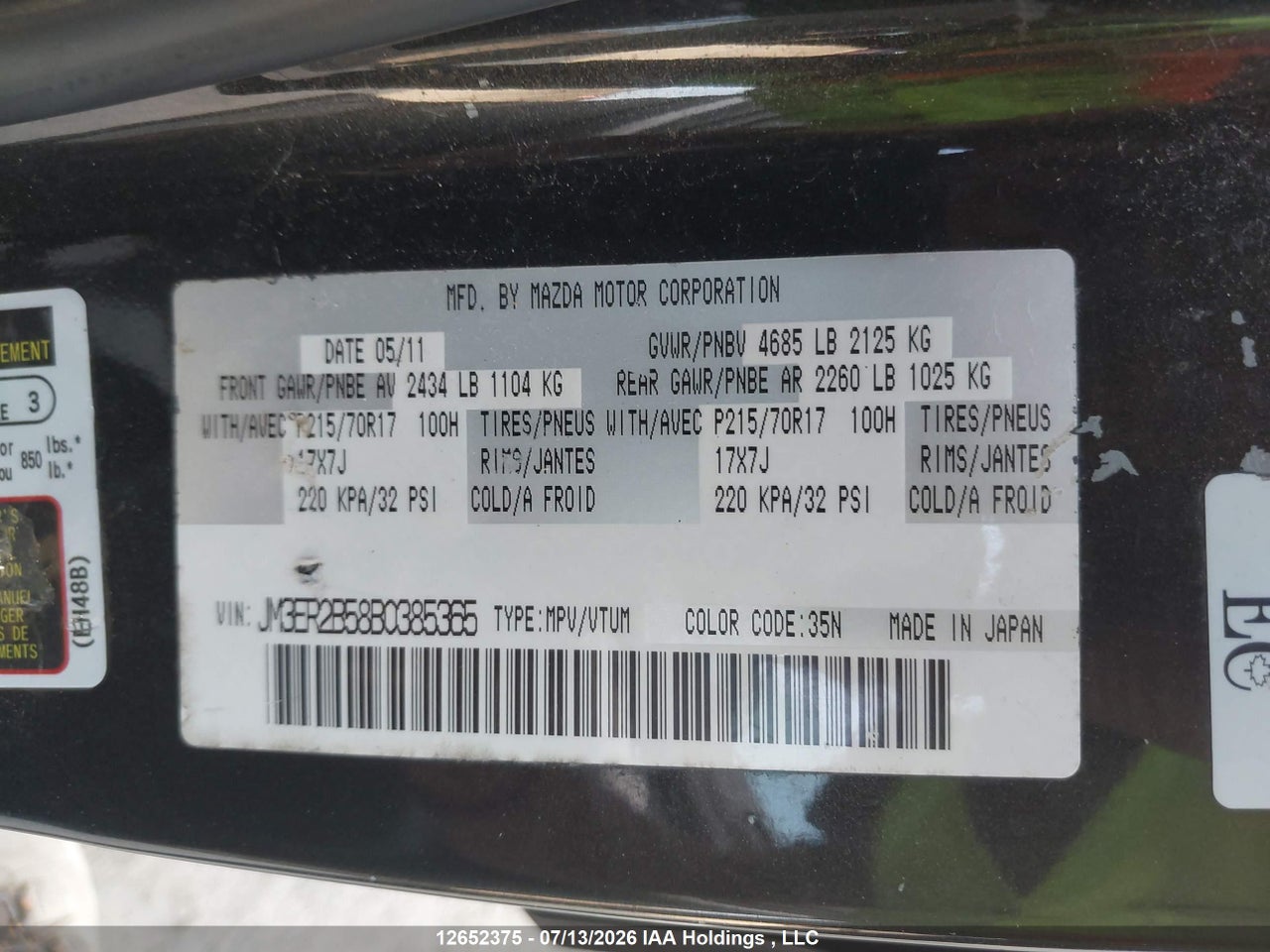 2011 MAZDA CX-7 GX thumbnail 10