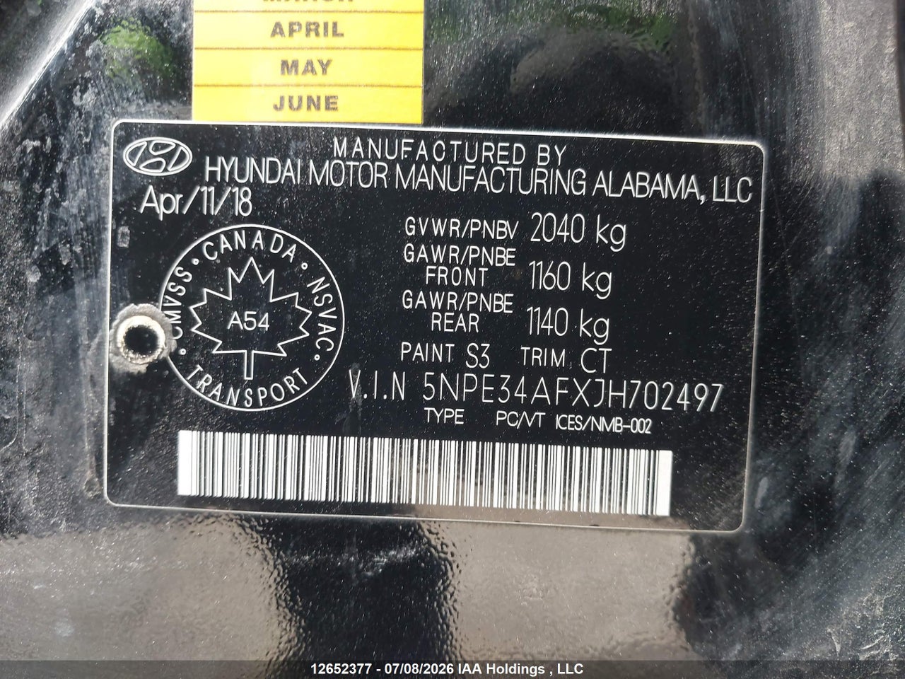 2018 HYUNDAI SONATA 2.4 SPORT thumbnail 10