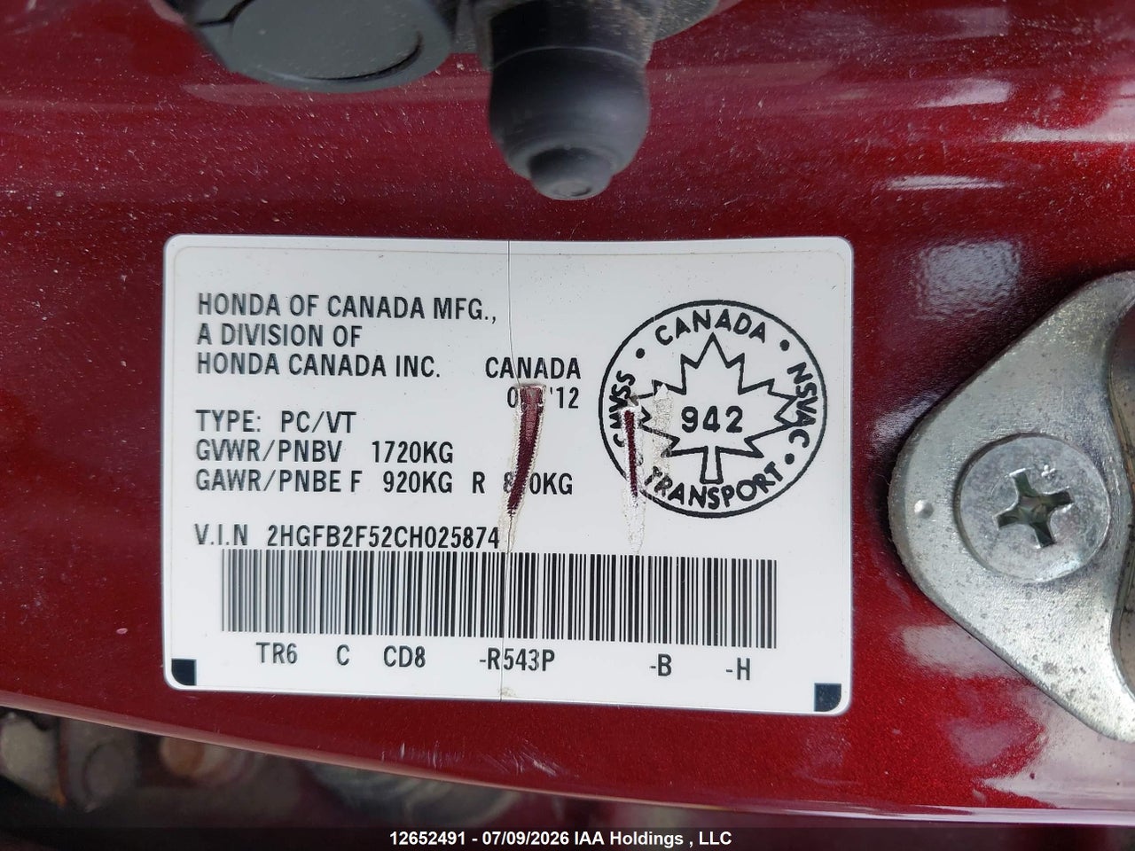 2012 HONDA CIVIC EX 4DR thumbnail 10