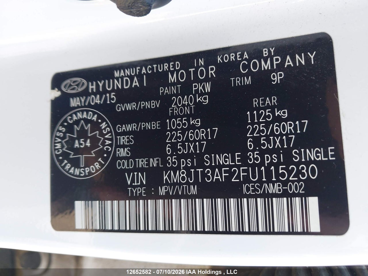 2015 HYUNDAI TUCSON GLS thumbnail 10