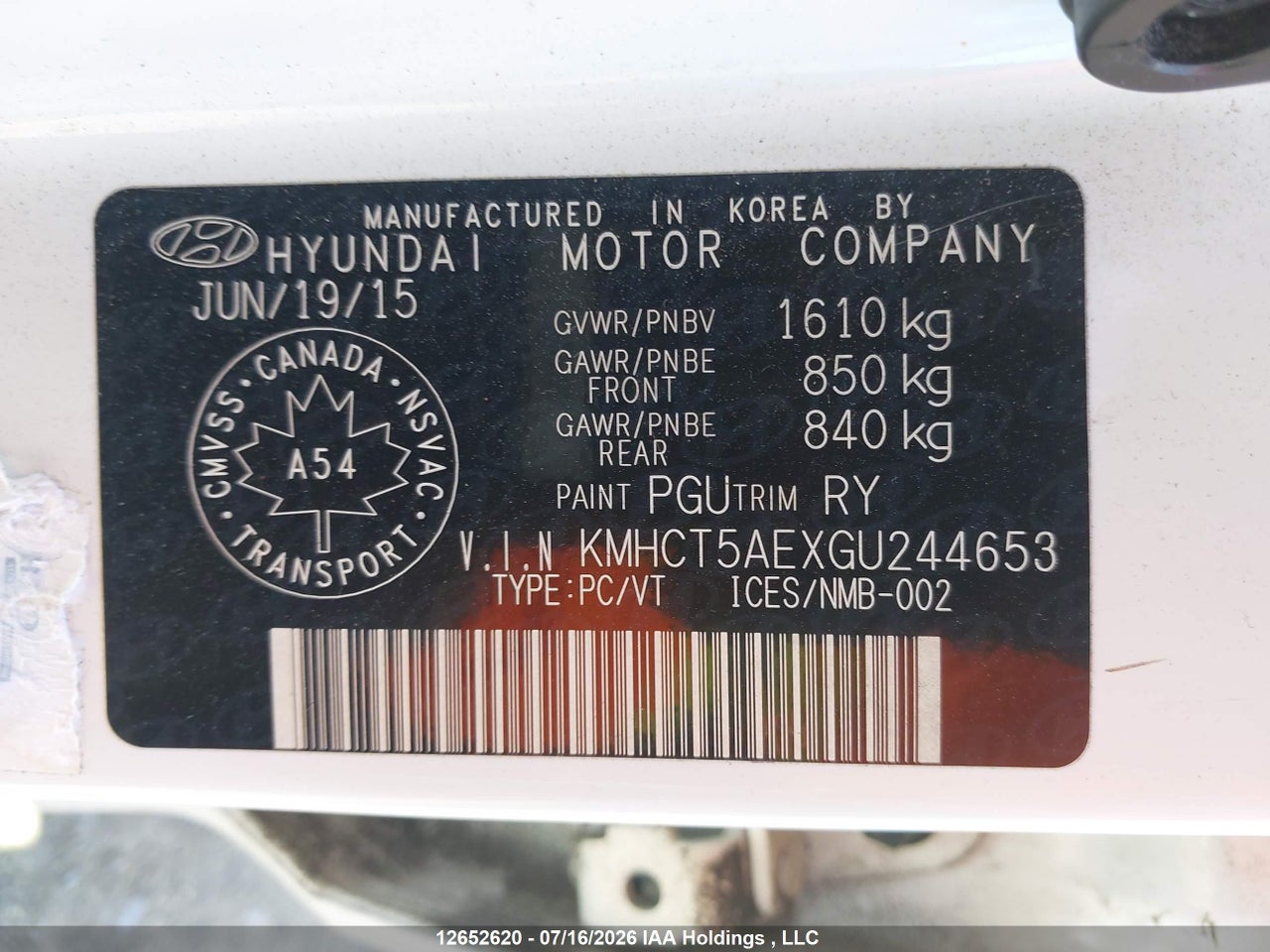 2016 HYUNDAI ACCENT GL thumbnail 10