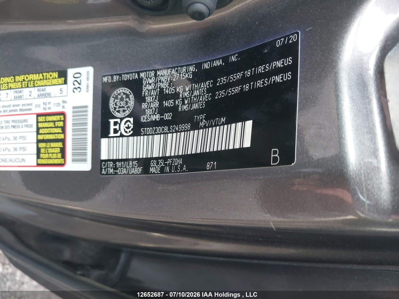 2020 TOYOTA SIENNA XLE/XLE PREMIUM/LIMITED/LIMITED PREMIUM thumbnail 10