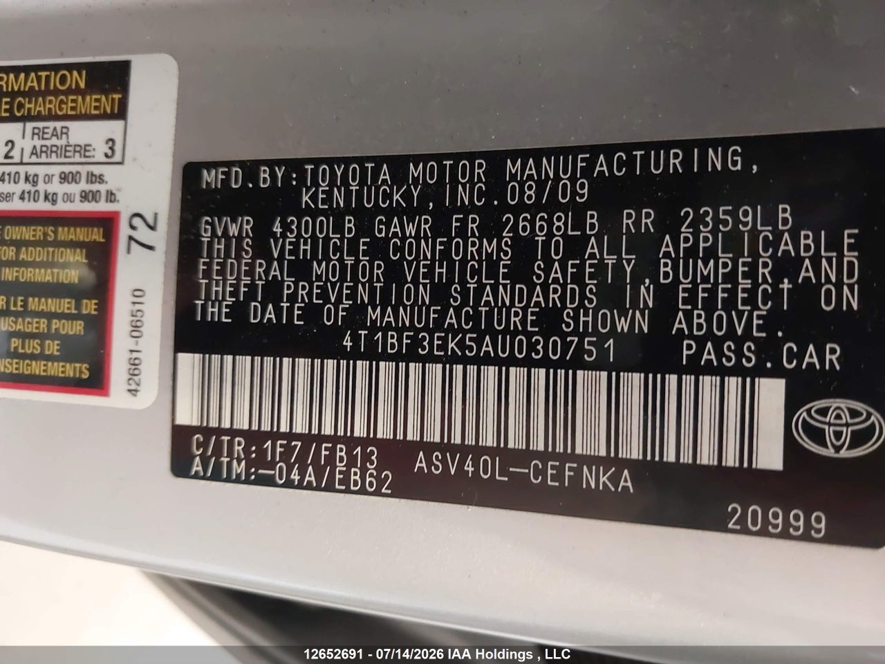 2010 TOYOTA CAMRY SE/LE/XLE thumbnail 10