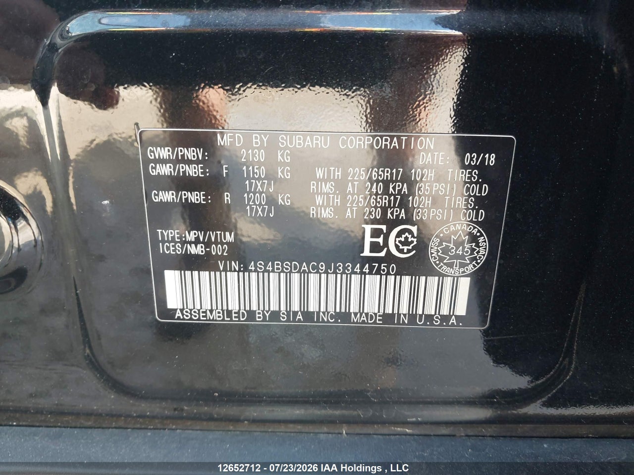 2018 SUBARU OUTBACK 2.5I thumbnail 10