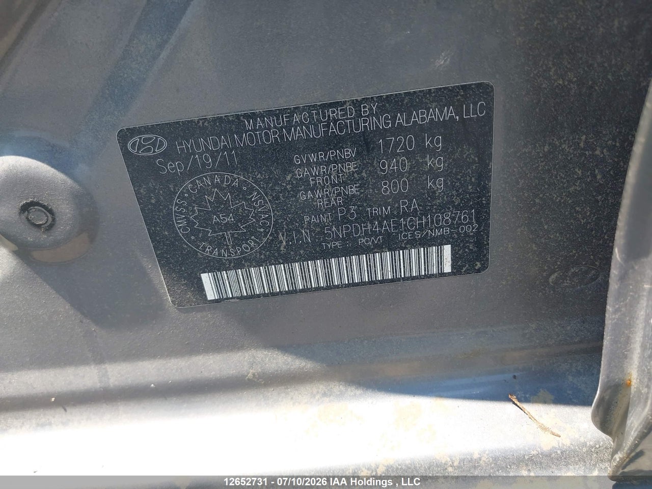 2012 HYUNDAI ELANTRA GLS/LIMITED thumbnail 10
