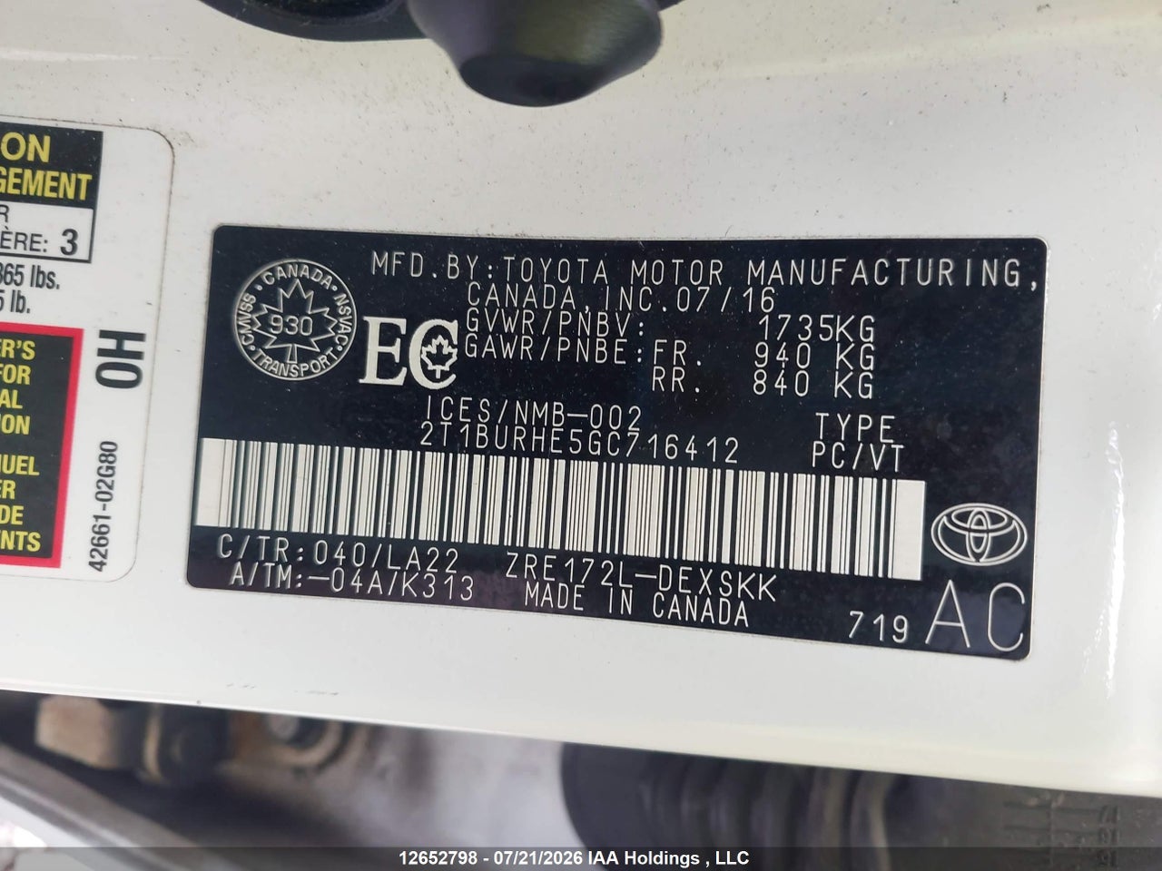 2016 TOYOTA COROLLA S thumbnail 10