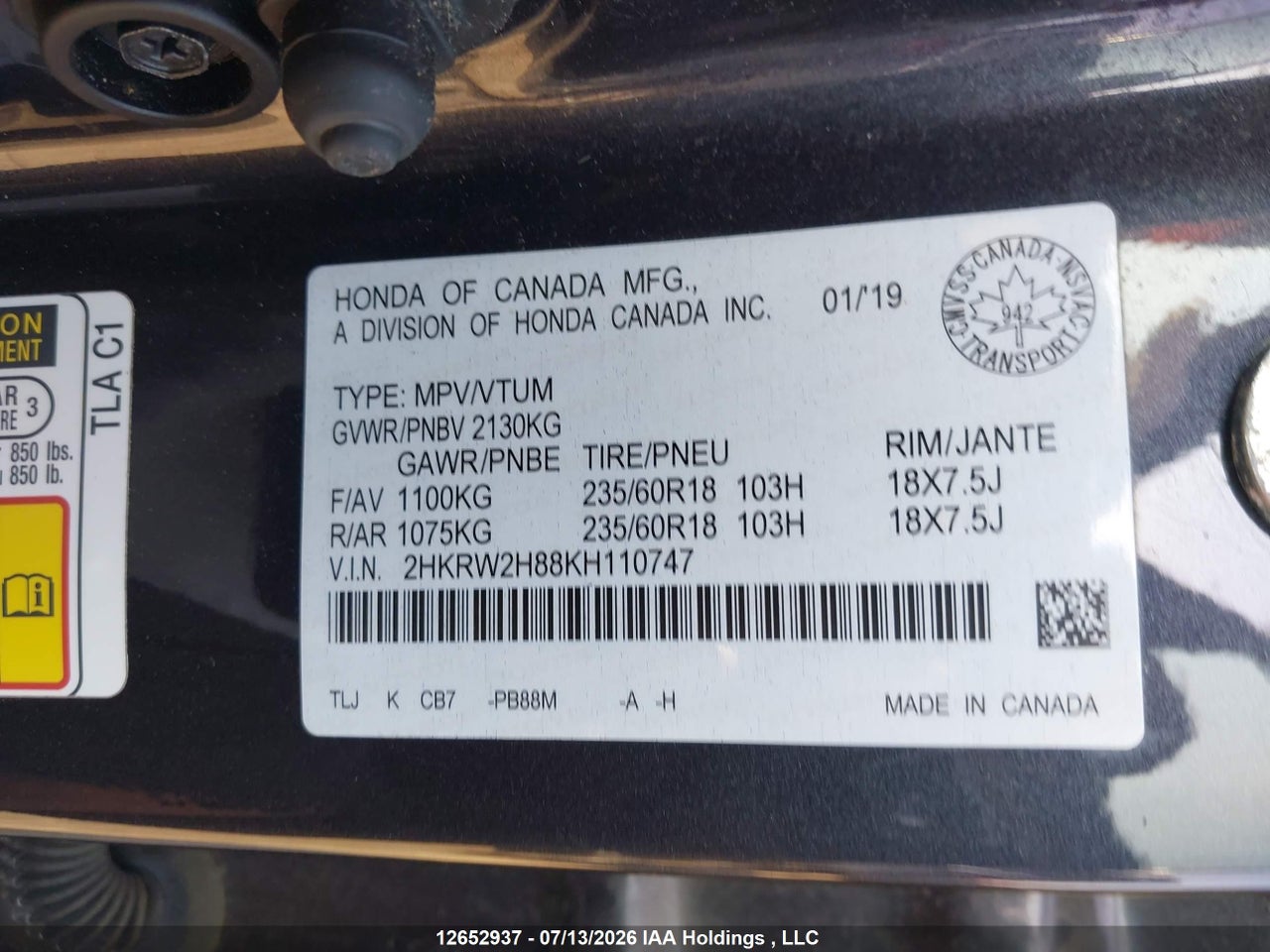 2019 HONDA CR-V EX-L thumbnail 10
