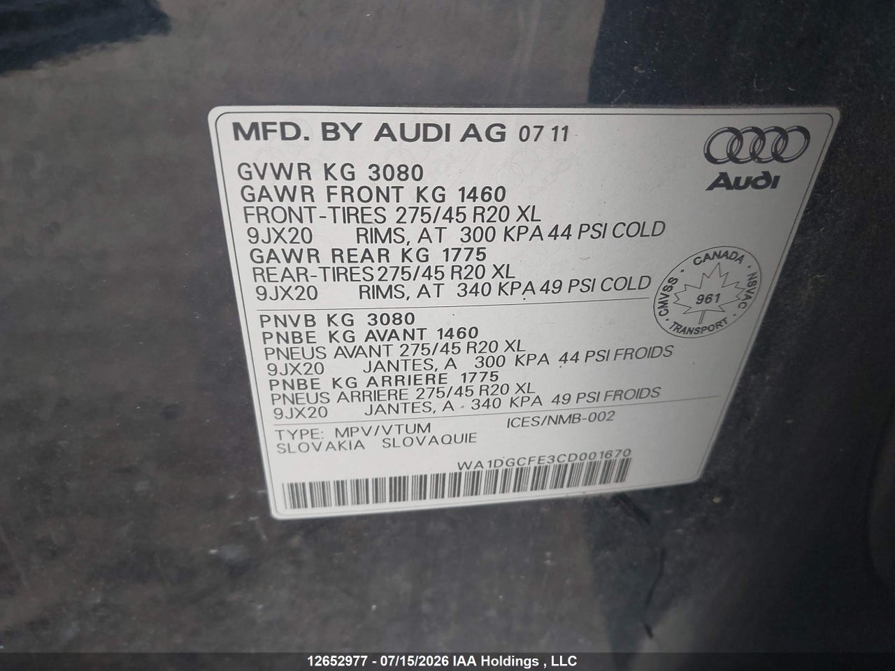 2012 AUDI Q7 3.0 PREMIUM PLUS/3.0 SPORT thumbnail 10