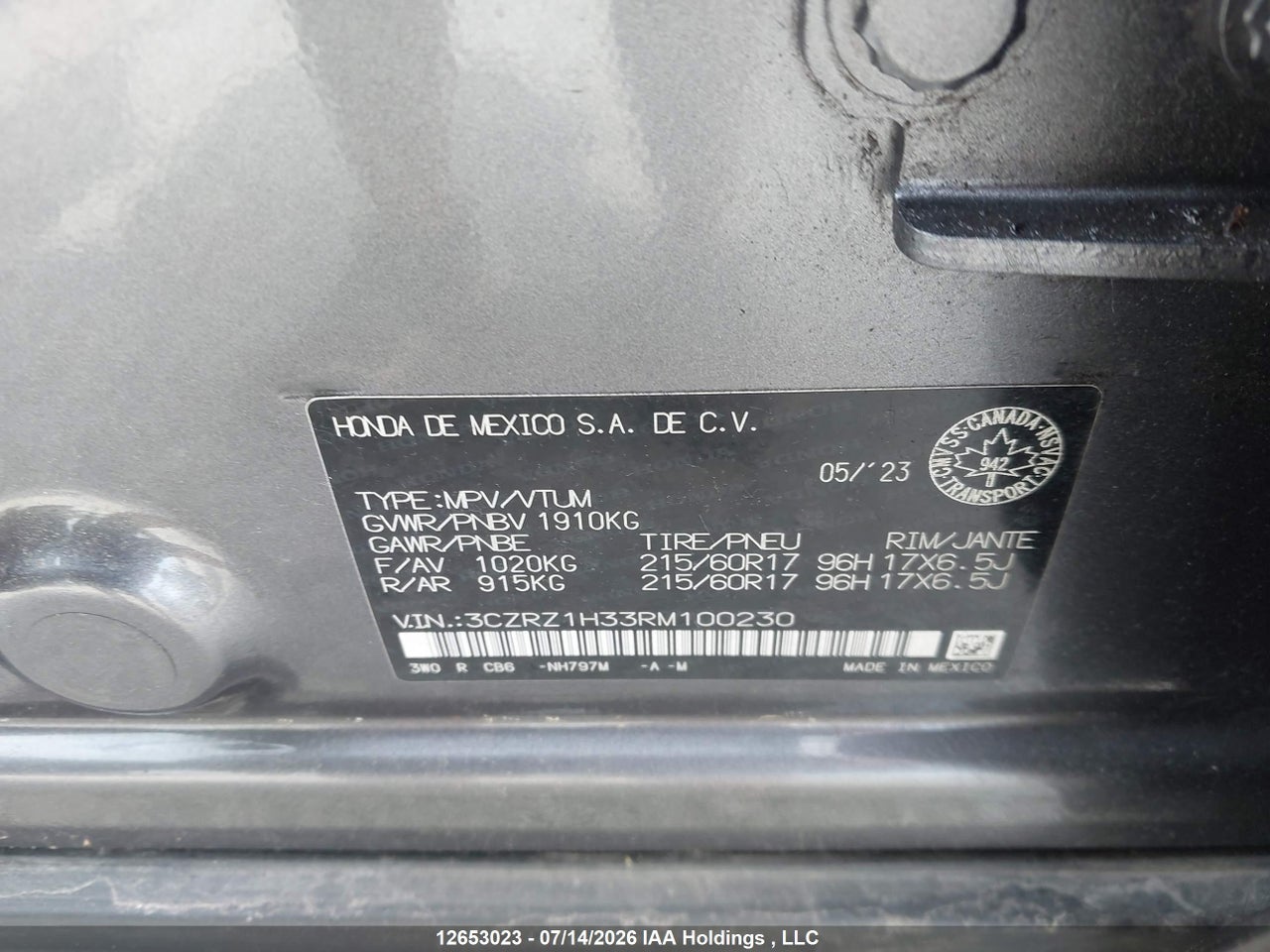 2024 HONDA HR-V LX-B thumbnail 10