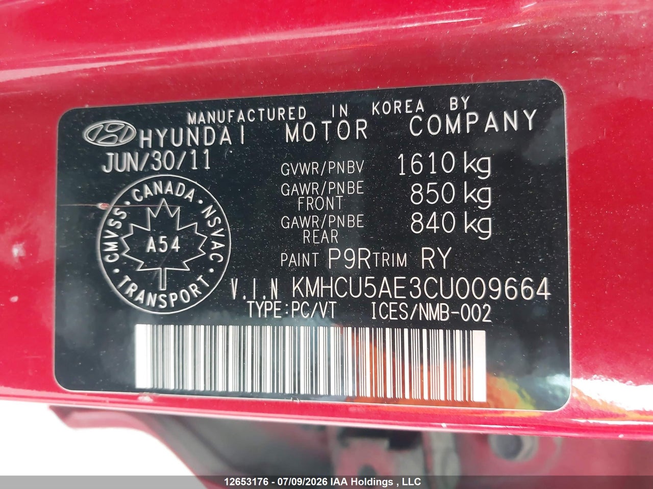 2012 HYUNDAI ACCENT GLS thumbnail 10