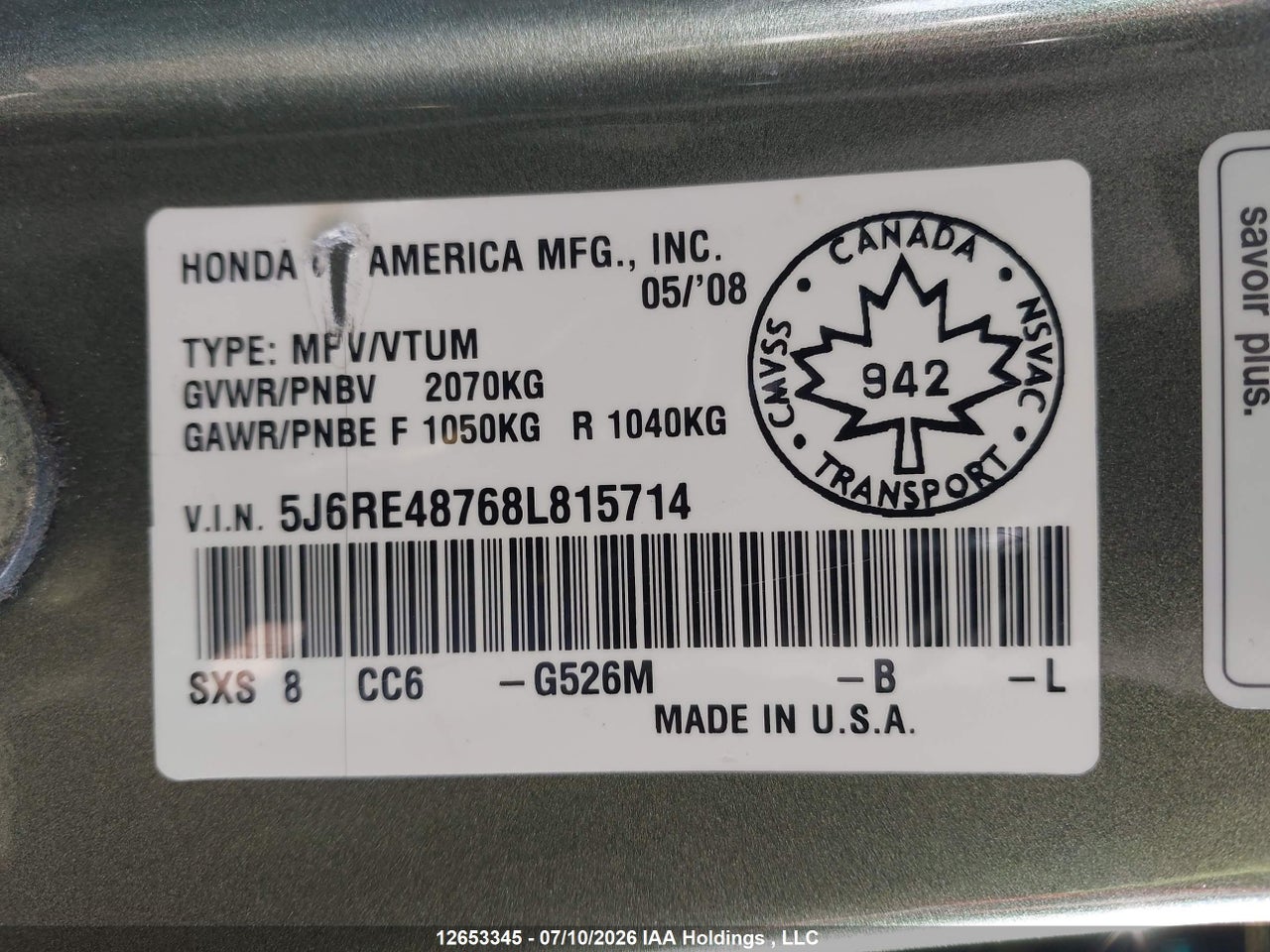 2008 HONDA CR-V EX-L thumbnail 10