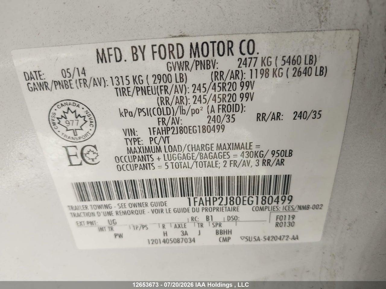 2014 FORD TAURUS LIMITED thumbnail 10