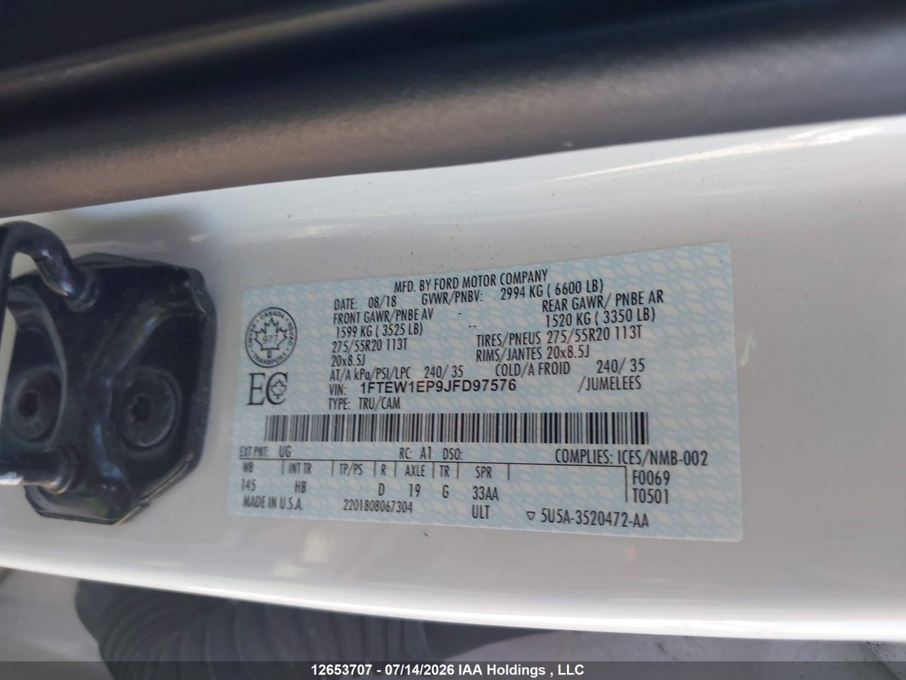 2018 FORD F-150 LARIAT thumbnail 10