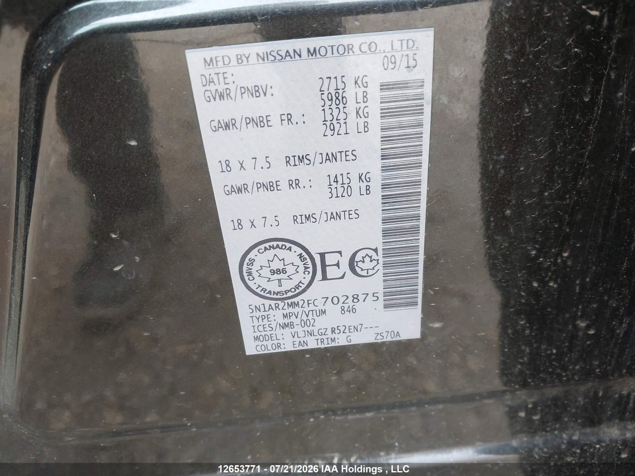 2015 NISSAN PATHFINDER PLATINUM/S/SL/SV thumbnail 10
