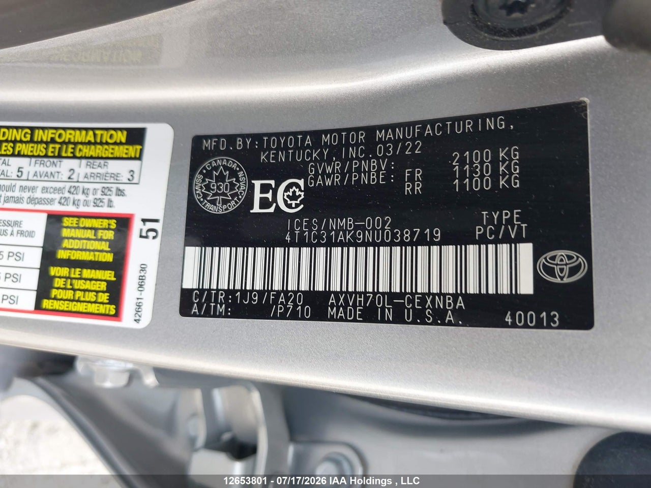 2022 TOYOTA CAMRY HYBRID LE thumbnail 10