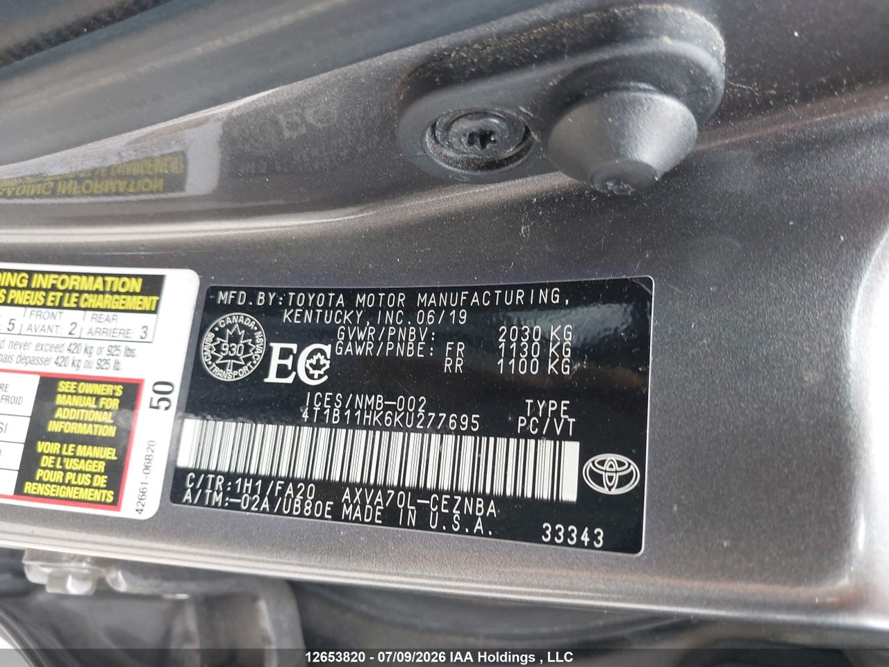 2019 TOYOTA CAMRY thumbnail 10