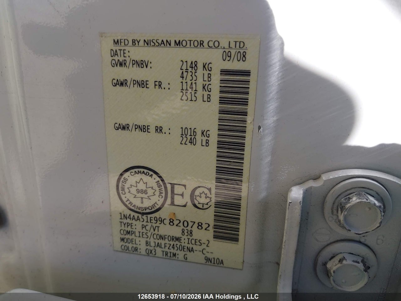 2009 NISSAN MAXIMA S/SV thumbnail 10