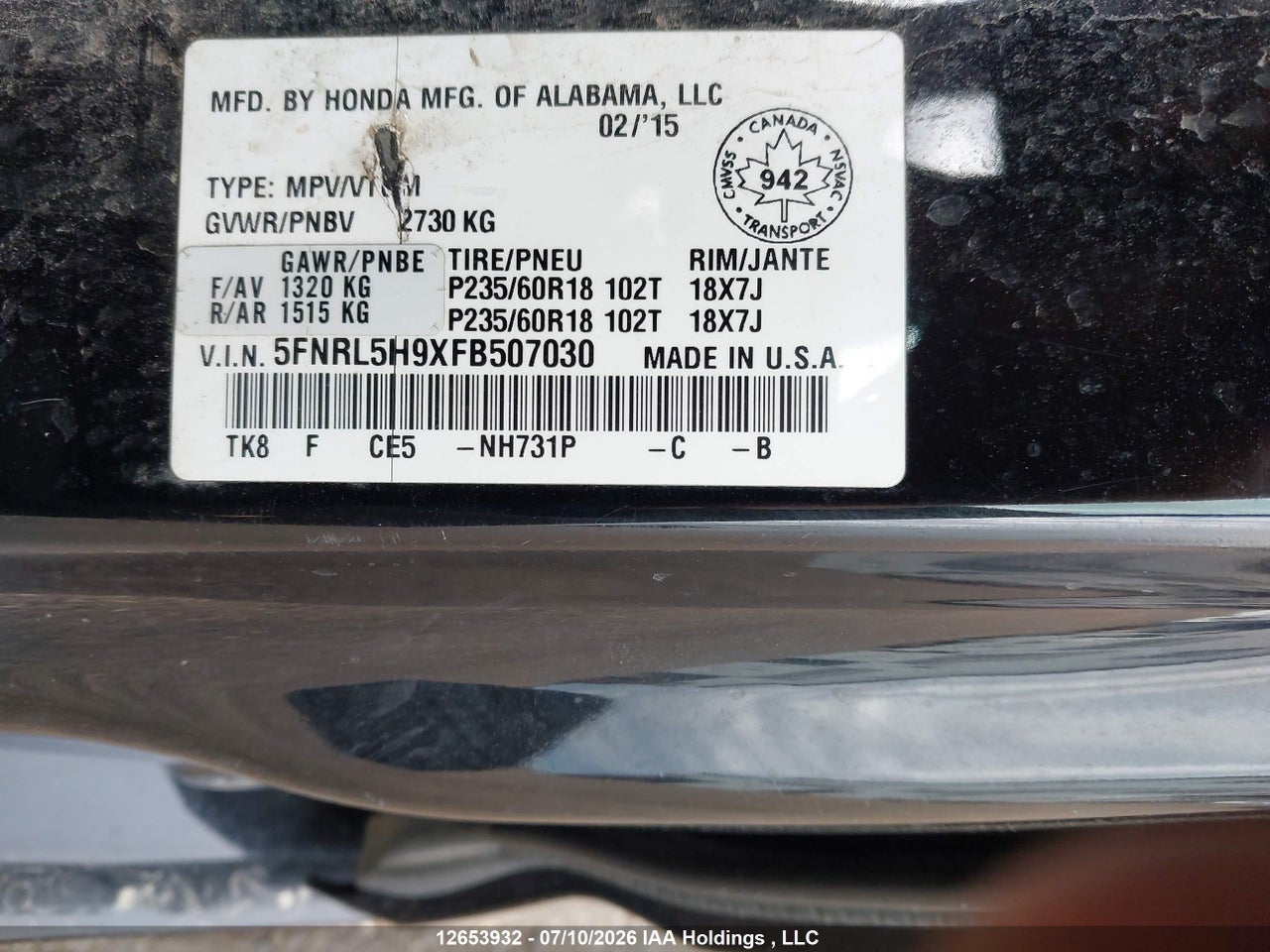2015 HONDA ODYSSEY TOURING/TOURING ELITE thumbnail 10