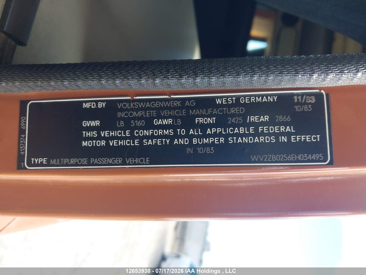 1984 VOLKSWAGEN VANAGON CAMPMOBILE thumbnail 10