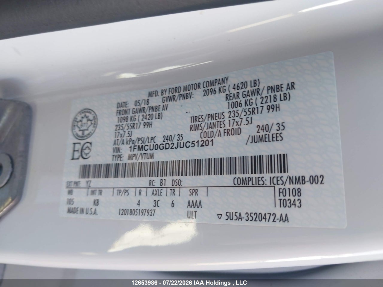 2018 FORD ESCAPE SE thumbnail 10