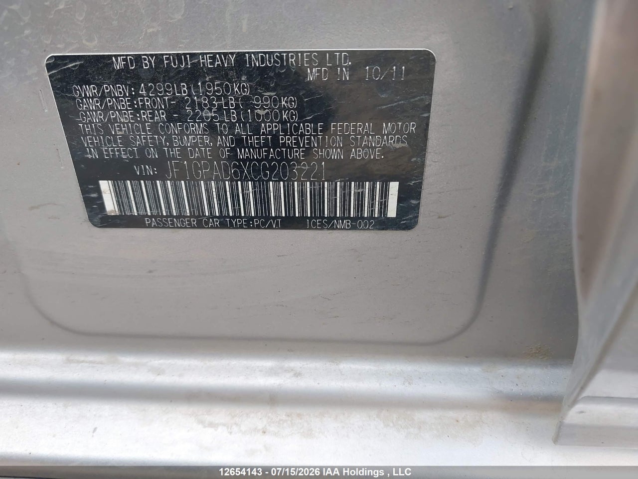 2012 SUBARU IMPREZA 2.0I TOURING PACKAGE thumbnail 10