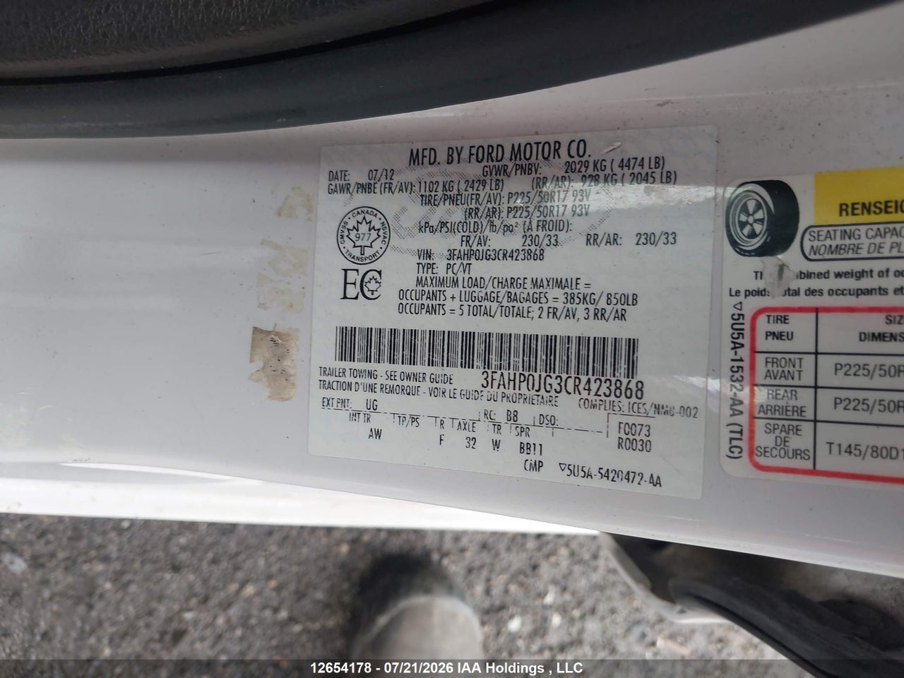 2012 FORD FUSION SEL thumbnail 10