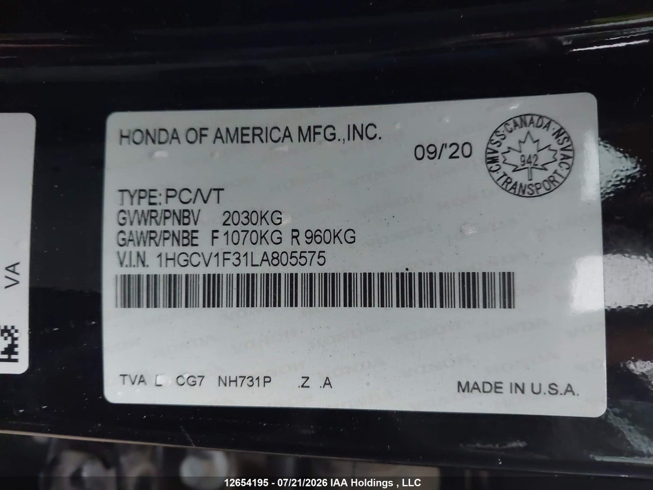 2020 HONDA ACCORD SPORT 1.5T thumbnail 10