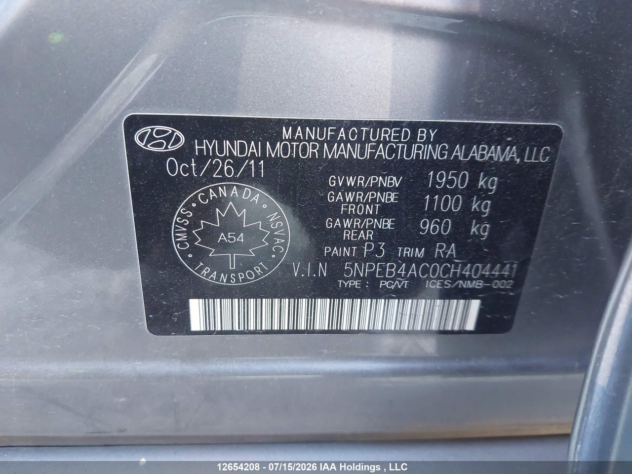 2012 HYUNDAI SONATA GLS thumbnail 10