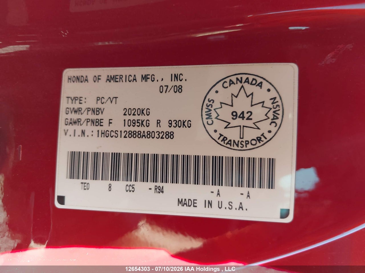 2008 HONDA ACCORD EXL thumbnail 10