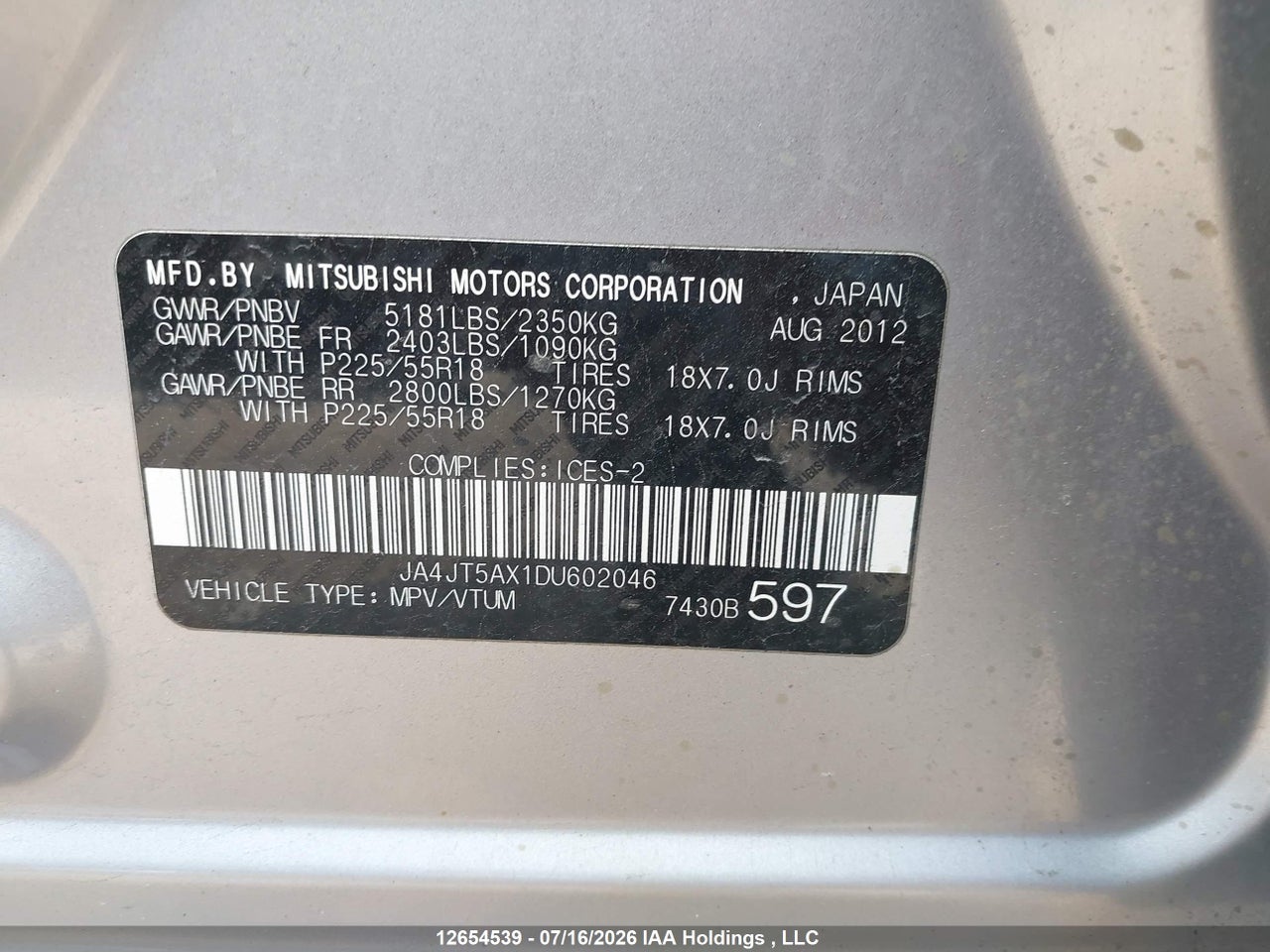 2013 MITSUBISHI OUTLANDER XLS thumbnail 10
