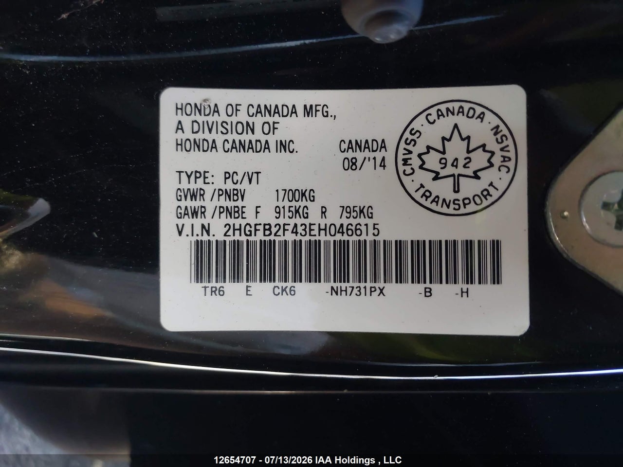 2014 HONDA CIVIC LX thumbnail 10