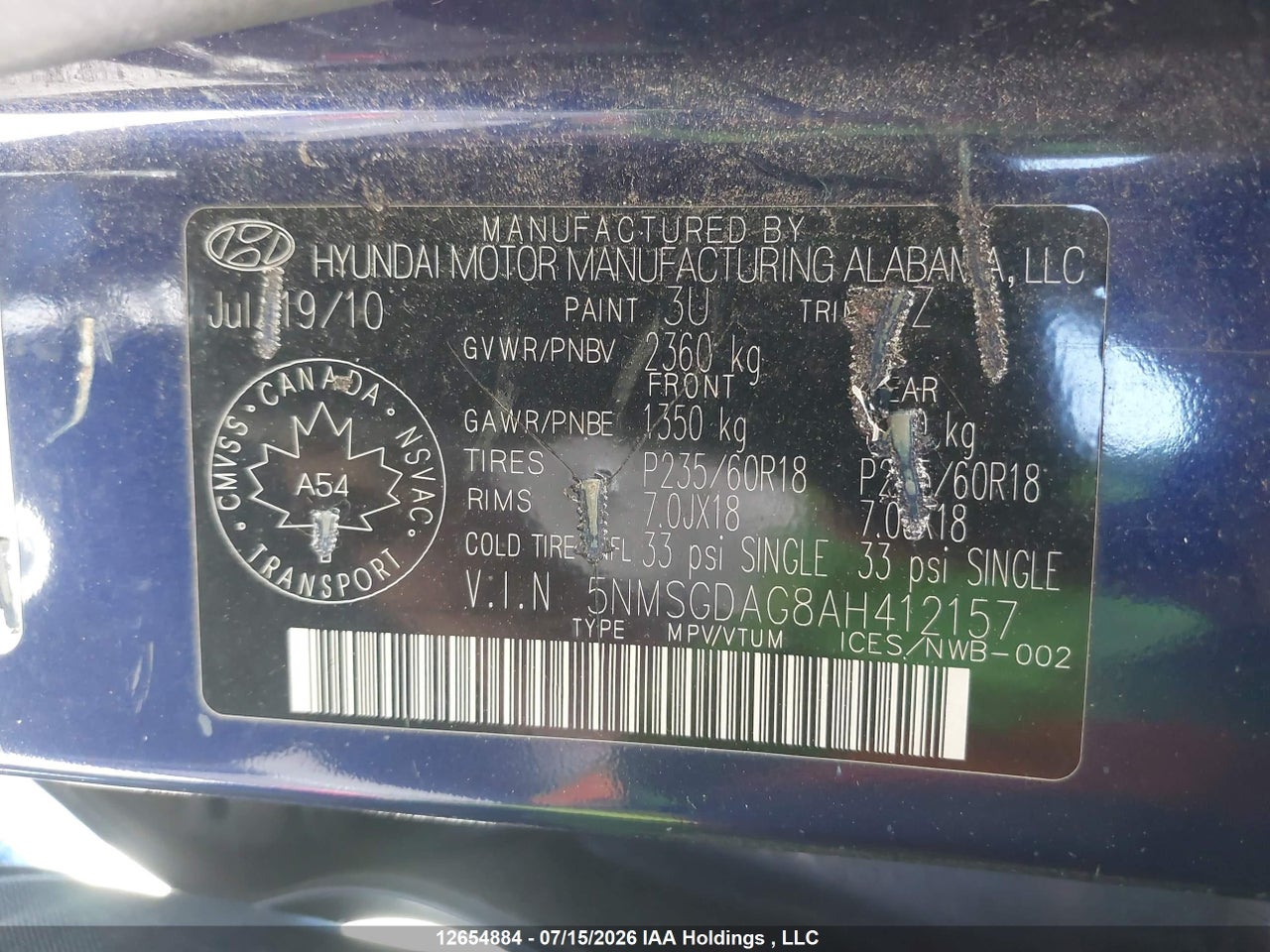 2010 HYUNDAI SANTA FE GL 3.5 SPORT thumbnail 10
