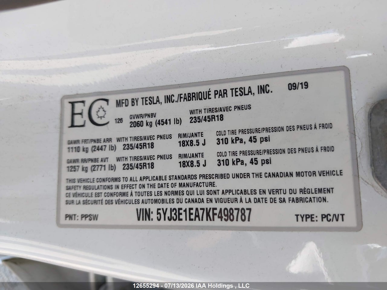 2019 TESLA MODEL 3 LONG RANGE/MID RANGE/STANDARD RANGE/STANDARD RANGE PLUS thumbnail 10