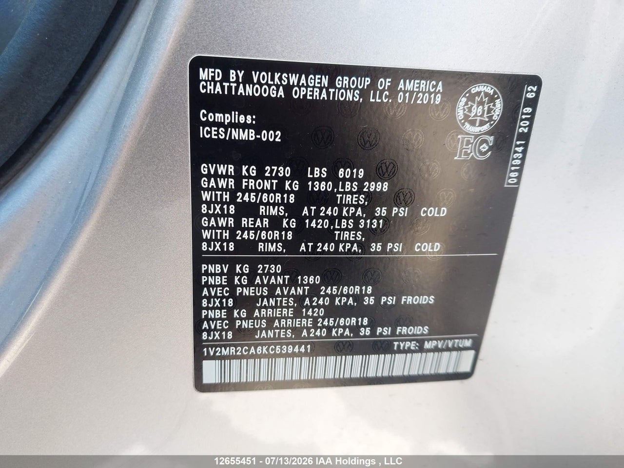 2019 VOLKSWAGEN ATLAS SEL thumbnail 10