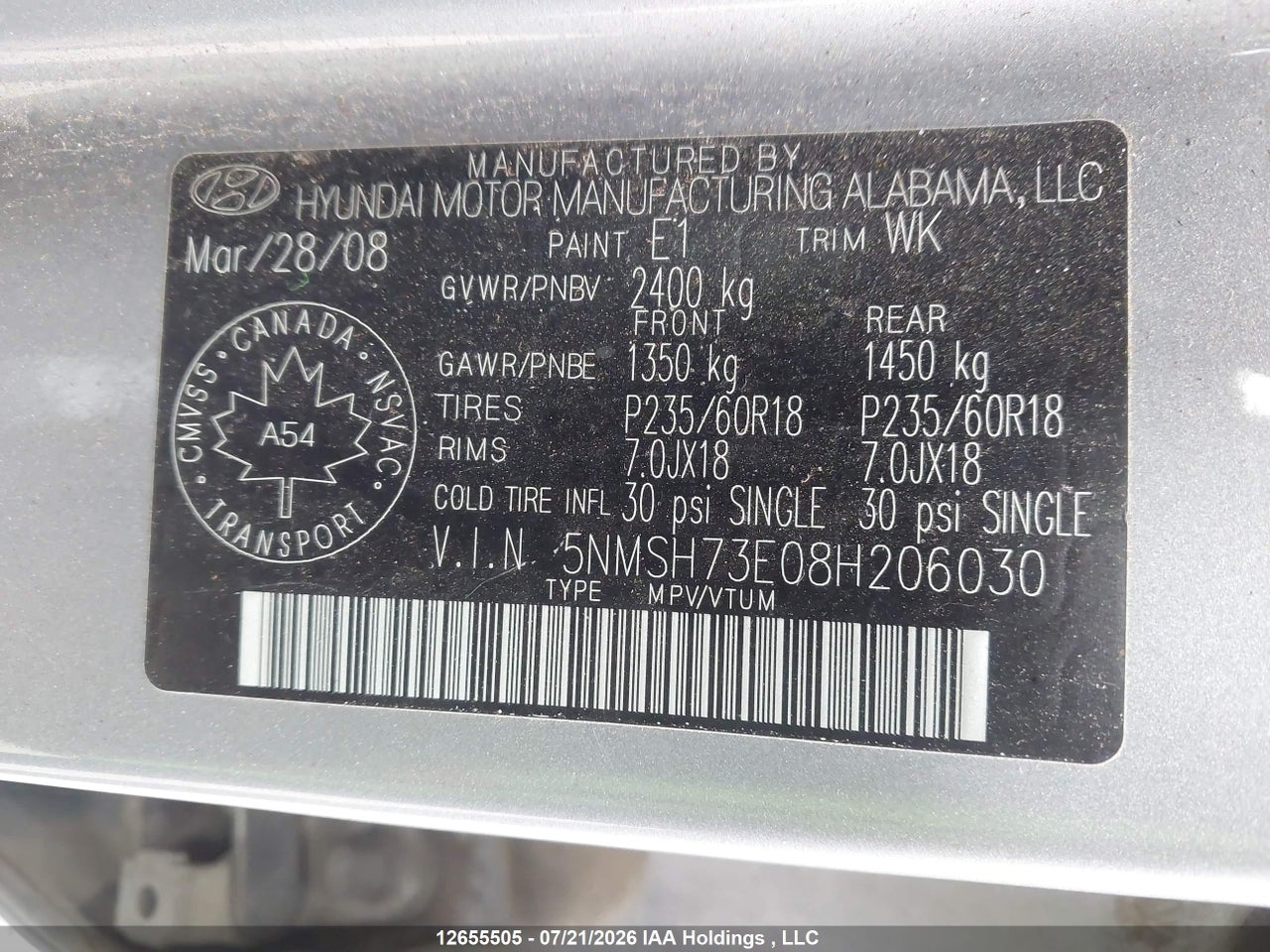 2008 HYUNDAI SANTA FE SE/LIMITED thumbnail 10