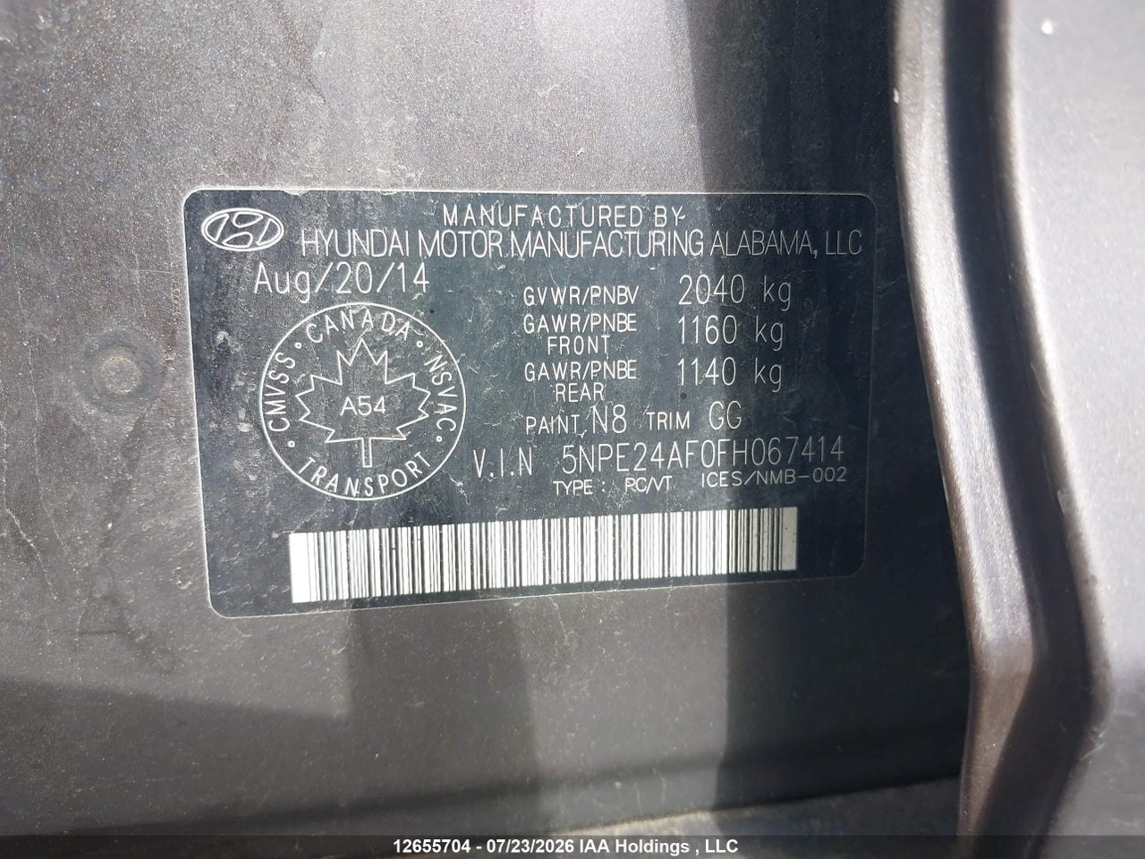 2015 HYUNDAI SONATA GL thumbnail 10